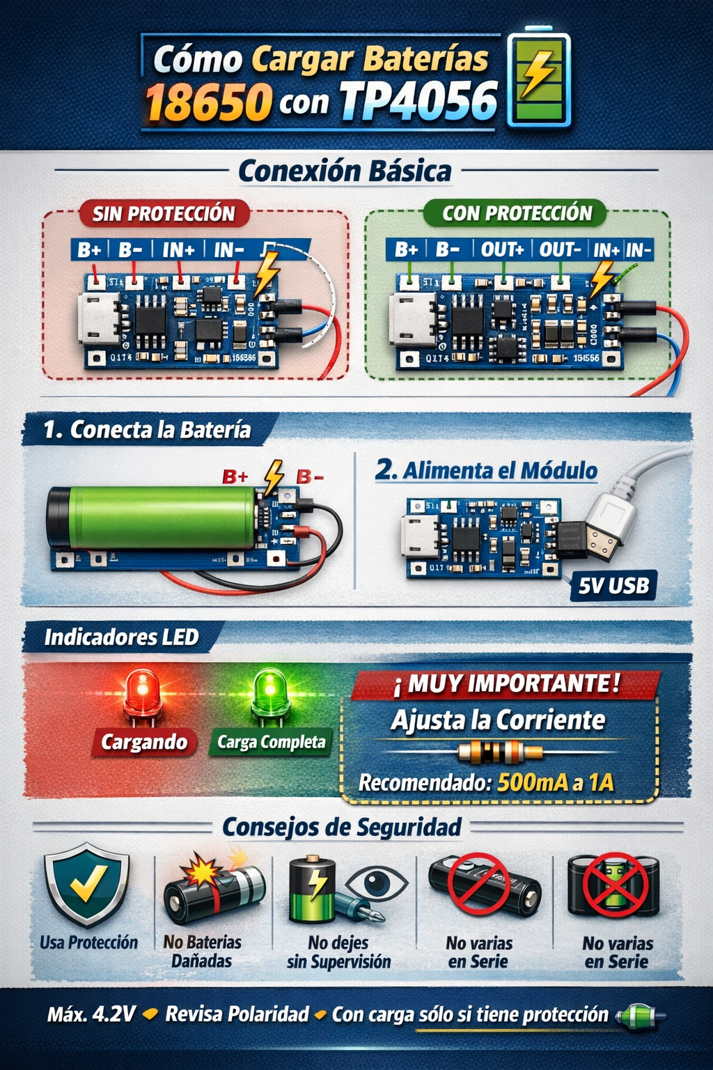 Carga de baterías 18650 usando el módulo TP4056